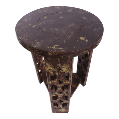Wood accent table, 'Strength and Humility' - Unique Wood Accent Table from Africa