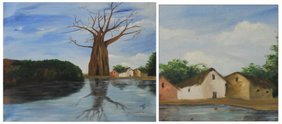 'árbol marchito al lado del agua' - pintura acrílica africana original