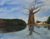 „Verwelkter Baum am Wasser“. - Original afrikanisches Acrylgemälde