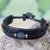 Men's leather wristband bracelet, 'Black Standout' - Men's African Leather Wristband Bracelet thumbail