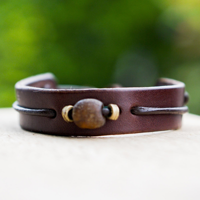Men's leather wristband bracelet, 'Brown Standout' - Men's Modern Leather Wristband Bracelet