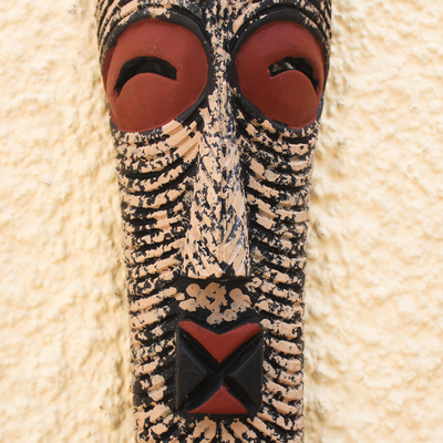African mask, 'In Silence' - Hand Carved Brown and Beige African Mask