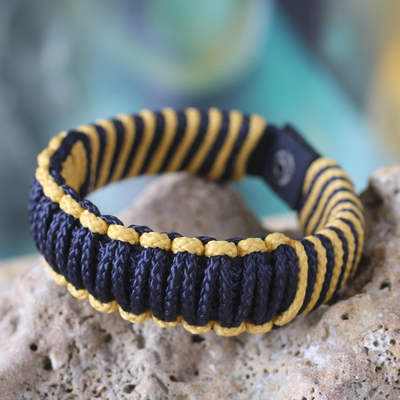 Men's African Wristband Bracelet - Amina in Navy and Gold | NOVICA