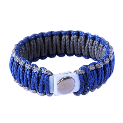 Men's wristband bracelet, 'Blue and Gray Amina' - Men's wristband bracelet