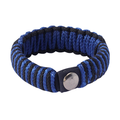 Men's wristband bracelet, 'Blue and Black Amina' - Men's Wristband Bracelet from Africa