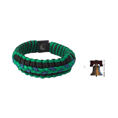 Men's wristband bracelet, 'Blue and Green Hausa' - Men's wristband bracelet