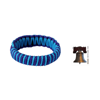 Bangle bracelet, 'Queen Amina in Blue Parallel' - Bangle bracelet
