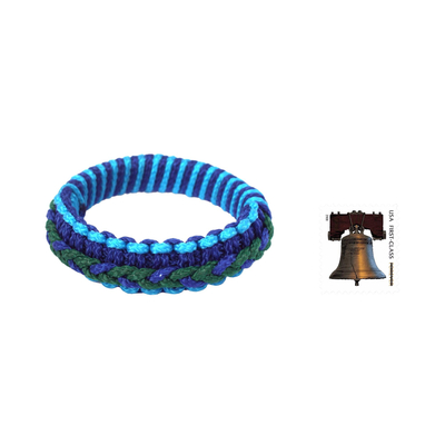 Bangle bracelet, 'Blue and Green Hausa' - Hand Crafted African Bangle Bracelet