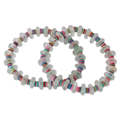 Beaded stretch bracelets, 'Odo Akoma' (pair) - Hand Made Recycled Glass Stretch Bracelets (Pair)