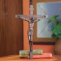 Mahogany wall sculpture, 'Christ on the Cross' - Mahogany wall sculpture