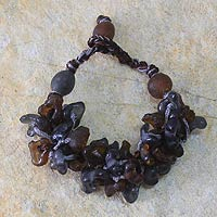 Recycled bead bracelet, 'Midnight Fog'