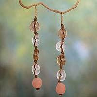 Recycled bead dangle earrings, 'Peachy Pretty' - Eco-Friendly Recycled Glass Earrings