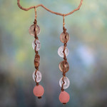 Recycled bead dangle earrings, 'Peachy Pretty' - Fair Trade African Recycled Glass Earring