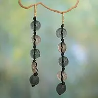 Recycled bead dangle earrings, 'Pretty Taupe'