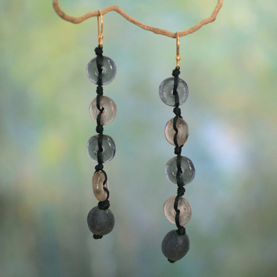 Recycled bead dangle earrings, 'Pretty Taupe' - Handcrafted Modern Recycled Glass Dangle Earrings