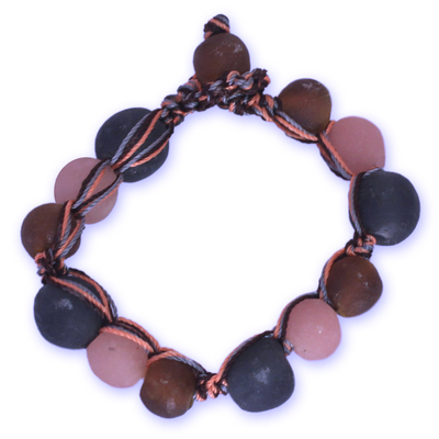 Recycled bead bracelet, 'Peach Allure' - Handcrafted Modern Recycled Glass Beaded Bracelet