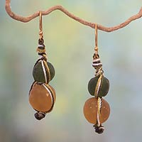 Recycled bead dangle earrings, 'Summer Fields'