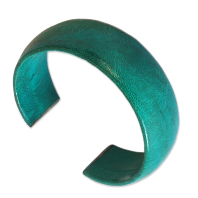 Leather cuff bracelet, 'Annula in Sea Green' - Fair Trade Leather Cuff Bracelet