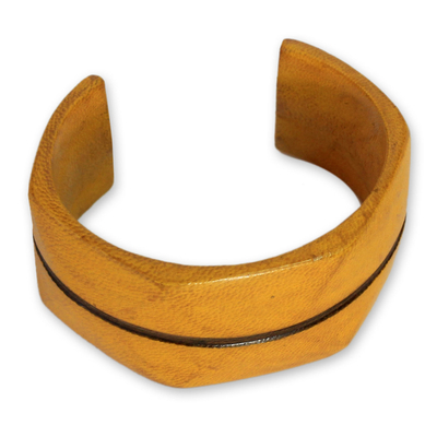 Leather cuff bracelet, 'Wend Konta Sun' - Leather cuff bracelet