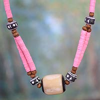 Bone beaded necklace, 'Pink Laafi' - Bone beaded necklace