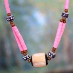 Bone beaded necklace, 'Pink Laafi' - Bone beaded necklace