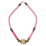 Bone beaded necklace, 'Pink Laafi' - Bone beaded necklace