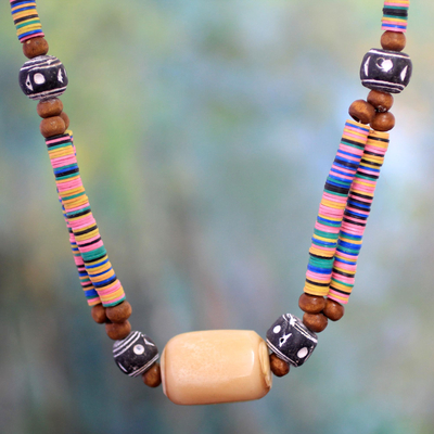 Bone beaded necklace, 'Multicolor Laafi' - Bone beaded necklace