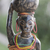 Wood sculpture, 'Homowo Festival II' - African Wood Sculpture with Cotton Kente
