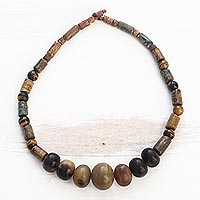 Soapstone and tiger's eye beaded necklace - Joyous Woman | NOVICA