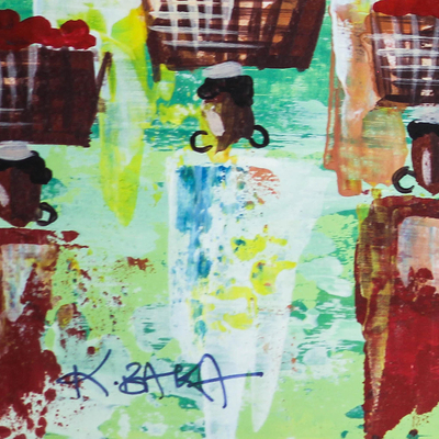 'Market Day in Green III' - African Market Day Painting