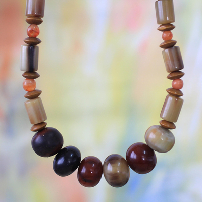 Agate and sese wood beaded necklace - Ornamental | NOVICA