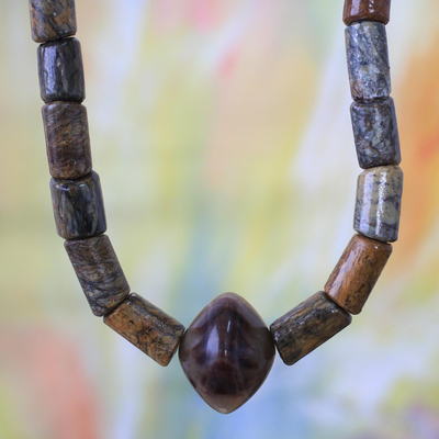 Men's soapstone long necklace, 'Royal Akan' - Artisan Crafted Men's Soapstone Pendant Necklace