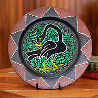 Wood decorative plate, 'Look Back' - Ghanian Decorative Sankofa Plate with Stand