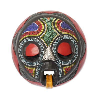 African beaded wood mask, 'Asomdwoe II' - African Beaded Wood Mask Original Artisan Design