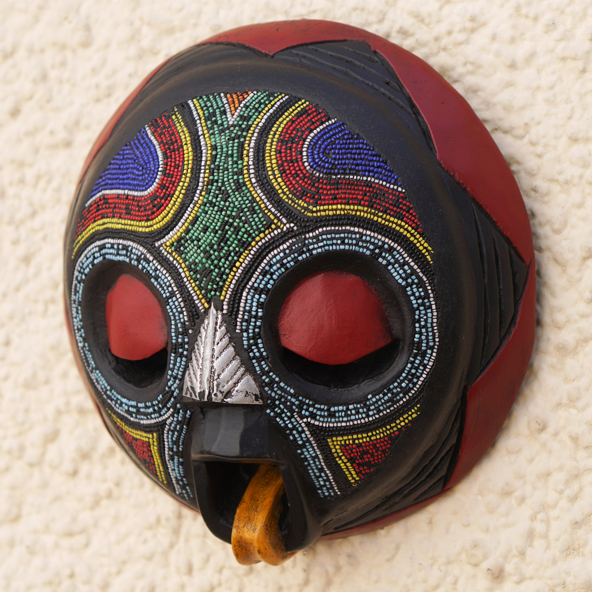 African Beaded Wood Mask Original Artisan Design - Asomdwoe II | NOVICA