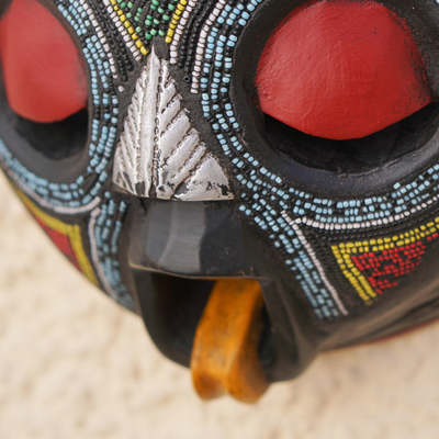 African beaded wood mask, 'Asomdwoe II' - African Beaded Wood Mask Original Artisan Design