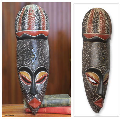 African wood mask, 'Haske' - Original African Wood Mask Carved by Hand
