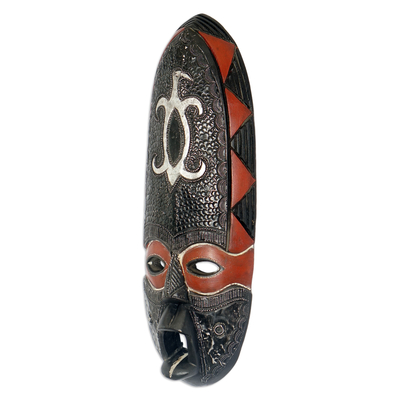 African wood mask, 'Hye Wonnye II' - African Wood Mask with Adinkra Symbol in Embossed Aluminum
