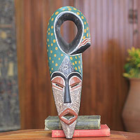 African wood mask, 'Harvest Chief II' - Handcrafted African Wood Mask Nigerian Harvest