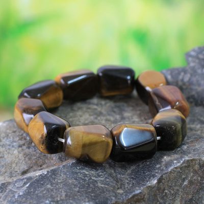 Tiger's eye beaded stretch bracelets, 'Esombo Kese' - Tiger's eye beaded stretch bracelets