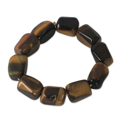 Tiger's eye beaded stretch bracelets, 'Esombo Kese' - Tiger's eye beaded stretch bracelets
