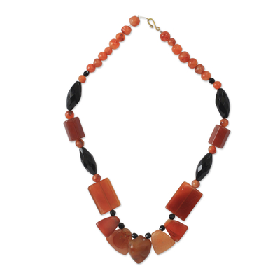 Agate and onyx beaded necklace, 'Dromo' - Agate and onyx beaded necklace