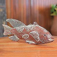 Wood sculpture, 'African Antele Fish' - African Game Fish Sculpture