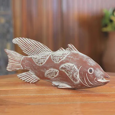 Wood sculpture, 'African Antele Fish' - African Game Fish Sculpture