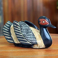 Wood sculpture, 'Black African Duck'