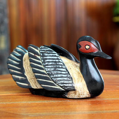 Wood sculpture, 'Black African Duck' - Ghana Hand Carved Duck Sculpture