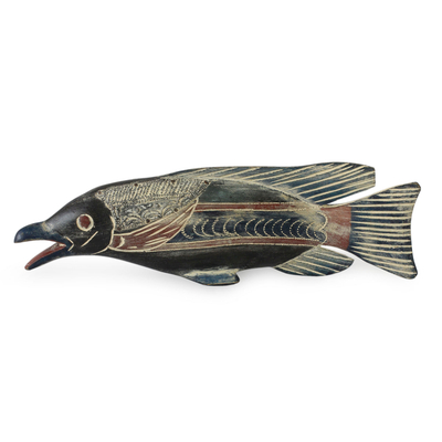 Holzskulptur „Afrikanischer Onyakele-Fisch“ - Handgefertigte afrikanische Fischskulptur aus Holz