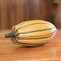 Hand-carved Wood Decorative Box from Ghana,'Cocoa Pod'