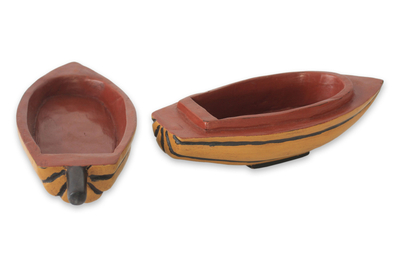 Wood decorative box, 'Cocoa Pod' - Hand-carved Wood Decorative Box from Ghana