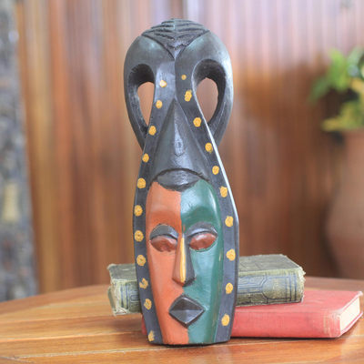 Africa mask, 'Vibrant Ewe Elder' - Ghanaian African Mask in Bright Colors